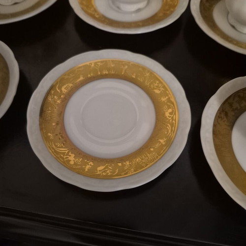 Vintage coffee set porcelain Mitterteich Bavaria with gold fairy decoration