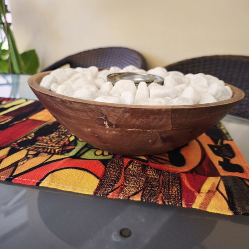 DIY Tabletop Bioethanol Fireplace like new, wood and bamboo with white stone decor