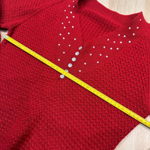 Knitted red sweater with strass and buttons like new, size L