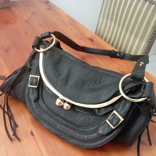 Bulgari women's shoulder bag like new, black leather with gold details
