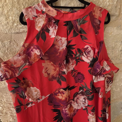 Joanna Hope Red Floral Halter High-Low Ruffle Occasion Dress new