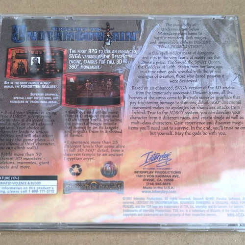 Advanced Dungeons And Dragons Descent To Undermountain PC CD-ROM like new