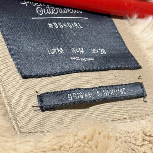 Bershka beige parka jacket used with fur and leather details