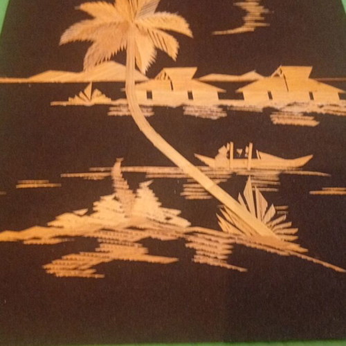 Vintage Rice Straw Art Handmade Tropical Landscape
