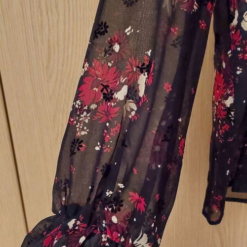 Zara semi-transparent top with ruffles on sleeve like new, black