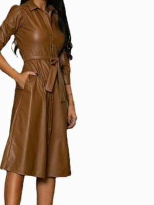 New Long Faux Leather Dress Brown (M/38) - With Tags, Chic & Modern!