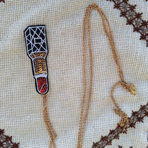 Long necklace red lipstick with chain made to order