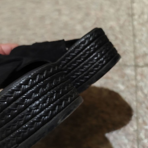 Black leather platform sandals, size 39