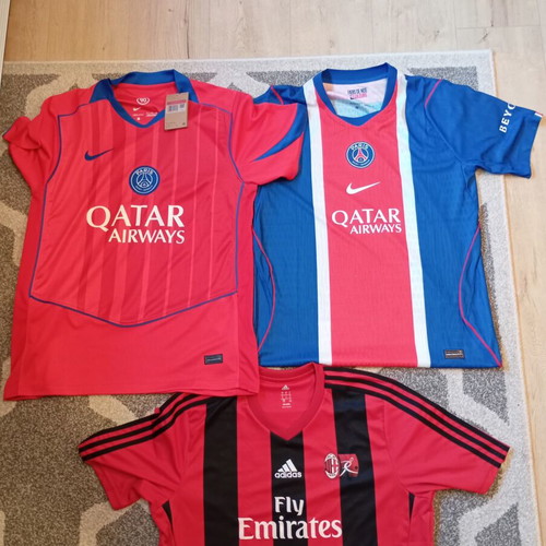 Paris and Milan football jerseys new, slim fit, size Large