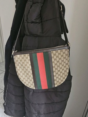 Gucci Vintage Web Saddle Messenger Bag used, beige and brown