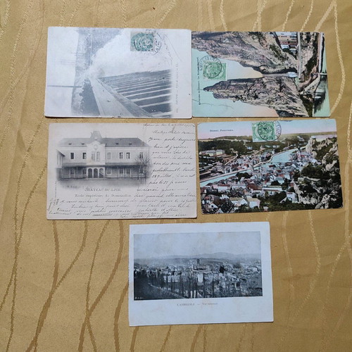 French postcards used, pack of 5, with stamps 1901-1909