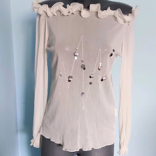 Mesh Decorated Blouse with Open Shoulders, Like New, Sizes M-3XL
