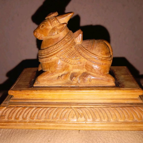 Wooden Nandi Figurine used, Hindu sacred bull collectible