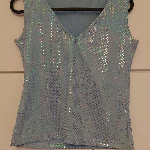 Shiny blouse with iridescent highlights like new, turquoise