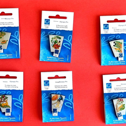 Olympic pin set Athens 2004 new, 6 pins with Aesop's fables theme