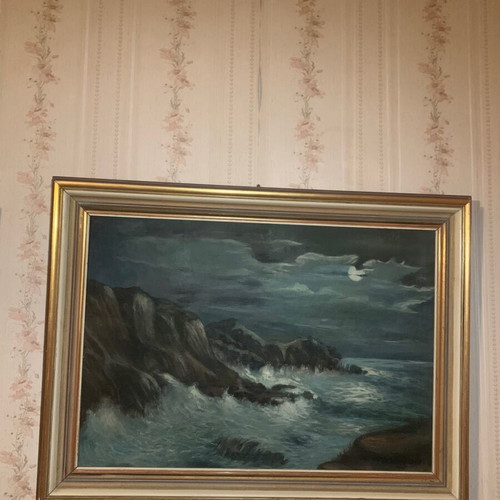 Oil painting like new with stormy sea scene