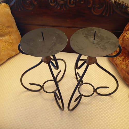 Vintage iron candlesticks pair 23cm height like new
