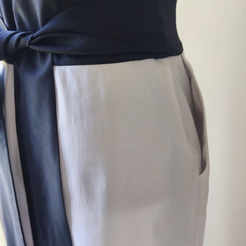 Forel sleeveless midi dress like new, white and blue with belt