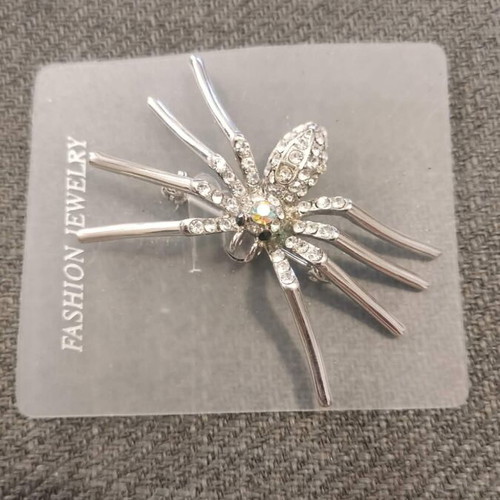Spider brooch new with rhinestones silver color