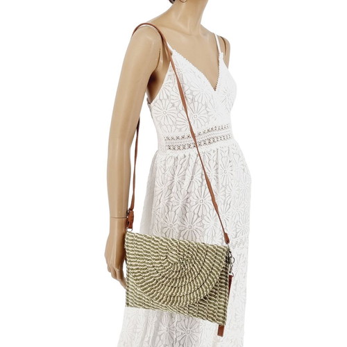 Straw crossbody bag new, beige with pistachio