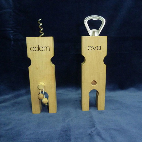 Vintage wooden Adam and Eve bottle openers used