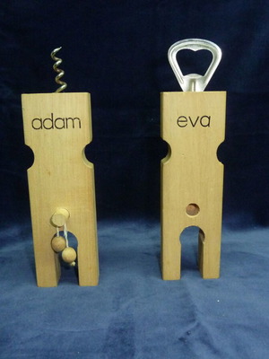 Vintage ξύλινα ανοιχτήρια μπουκαλιών Adam και Eve μεταχειρισμένα