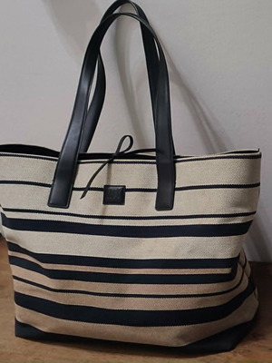 DKNY City Shopper Tote Bag like new, brown and ecru striped