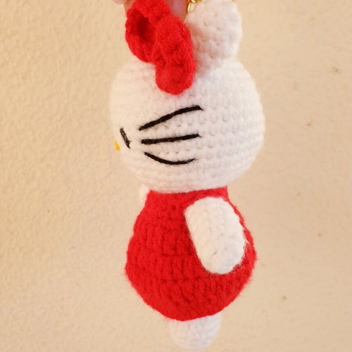 Hello Kitty bag charm crochet handmade, new, red dress