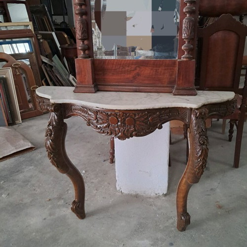Wooden console with marble and mirror like new
