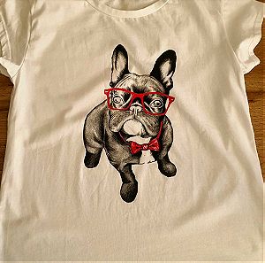 T-shirt λευκο με γαλλικο  Bulldog