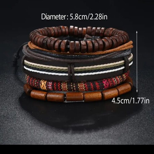 Set of 5 men's leather bracelets boho vintage style new, multicolor
