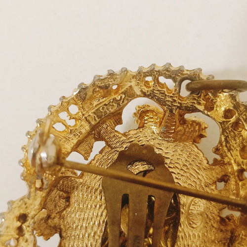 Pin vintage from Austria used, gold plated with semi-precious stones