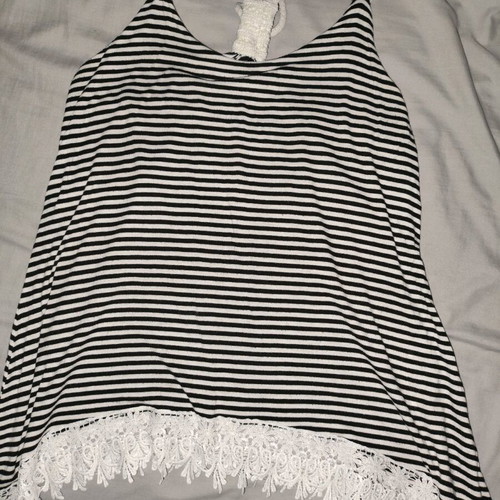 Summer blouse used L/XL with lace, black and white