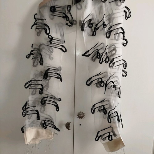 Silk scarf white with black cords like new