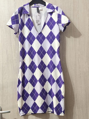 H&M Cotton Dress white and lilac XS-S new