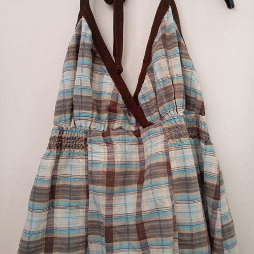 Derpouli women's backless dress like new, size S, blue and brown