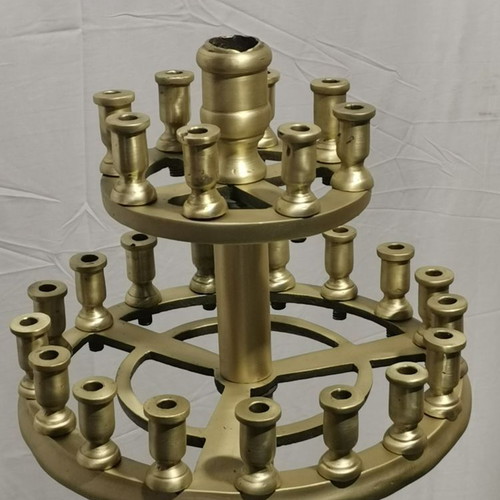 Brass Menorah used, 26 candles, 1950s era
