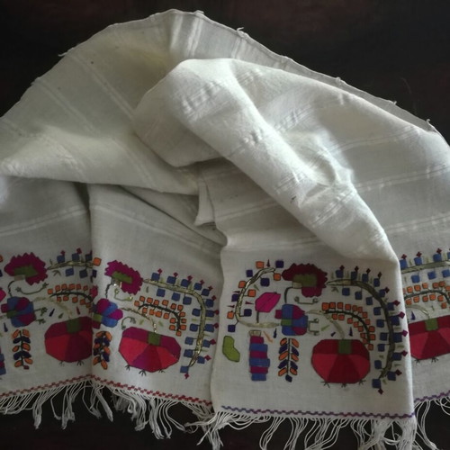 Tsevres vintage handmade embroidered cotton-silk fabric used