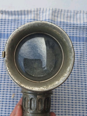 Carbide acetylene bike or motorbike lamp used, brass with nickel