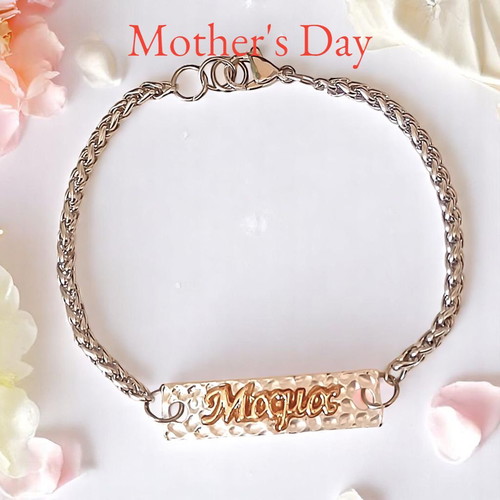 Handmade identity bracelet Mama with silver identity and steel chain new