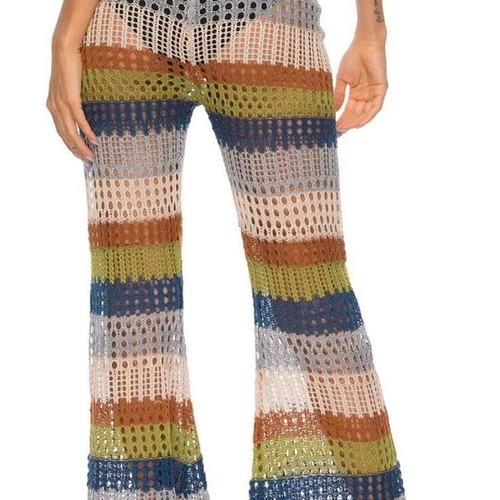 CUPSHE Multicolor Flared Crochet Beach Pants New