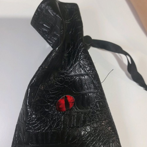 Dragon dice pouch with DnD dice and leather dice case