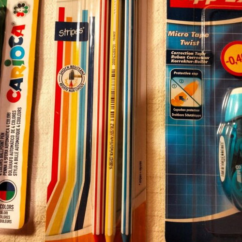 Stationery set with pens, pencils, correction tape, sharpener and eraser