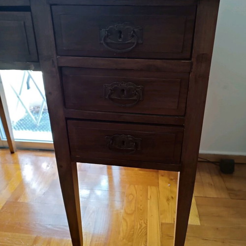Antique desk like new with burgundy fabric and glass
