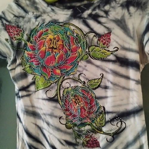 In Vein tie dye rock T shirt with Swarovski floral new, size M