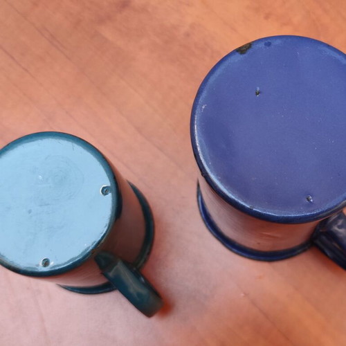 Pair of vintage enamel wine measures, authentic 1950-70