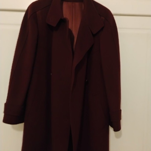 Schurwoll long wool coat, burgundy, size L