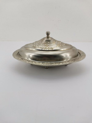 Silver-plated fondue pot with lid used, 1970s vintage