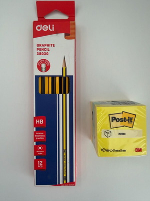 Set of 12 graphite pencils with erasers and 400 Post-its 51x51mm brand new
