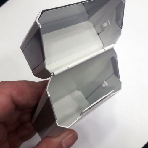 Plastic cigarette pack case used, white and silver